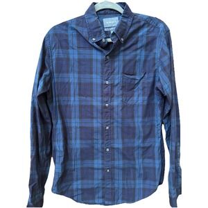 Bonobos Men Button Down Shirt Medium Blue Black Plaid Slim Fit Cotton